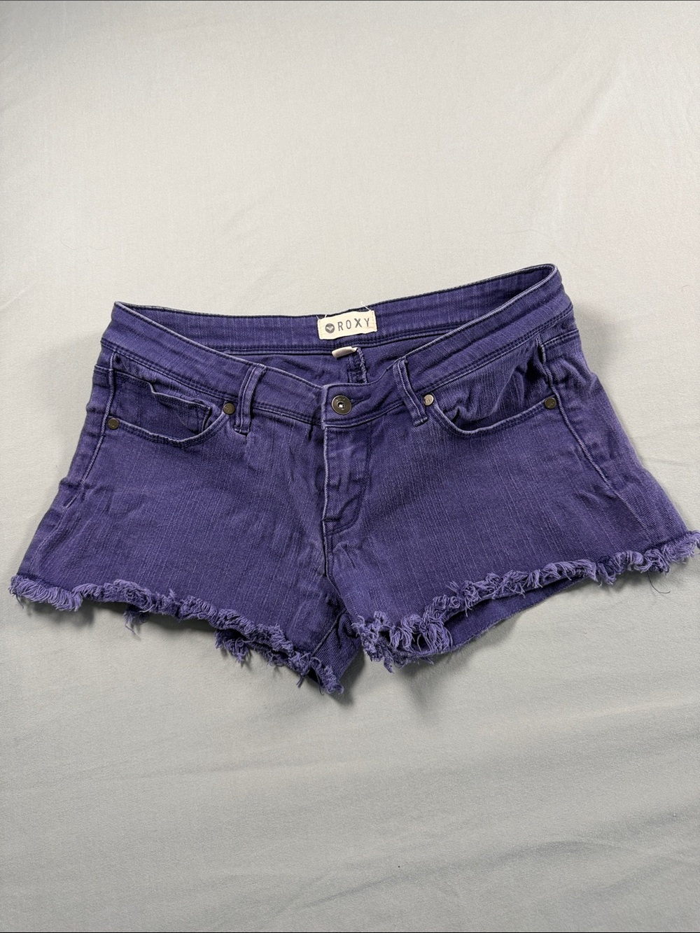 Roxy Purple Denim Frayed Hem Low-Rise Shorts